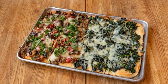 Spinach Focaccia Pan Pizza