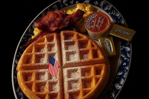 1 Waffle, 2 Eggs, And 3 Bacon