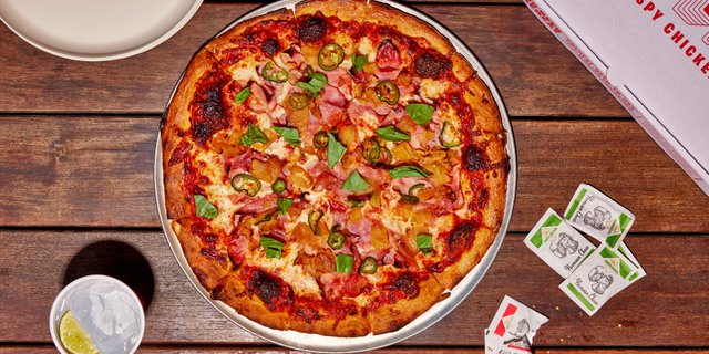 Hand-Stretched Spicy Hawaiian Pizza