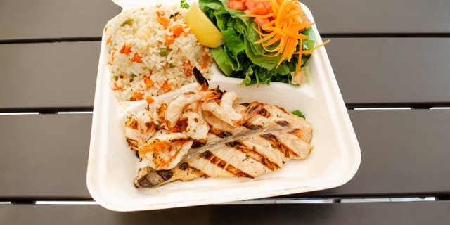 Grilled Salmon, Grilled Shrimp, Seafood Rice & Salad Boxed Lunch