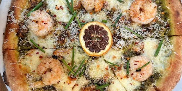 Pesto Lemon Shrimp Pizza