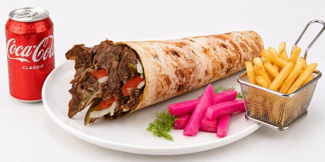 Beef And Lamb Shawarma Wrap Combo With Fries And Drink