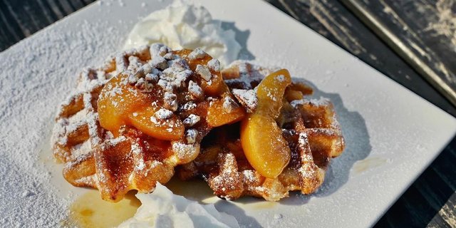 Peach Foster Belgian Waffles