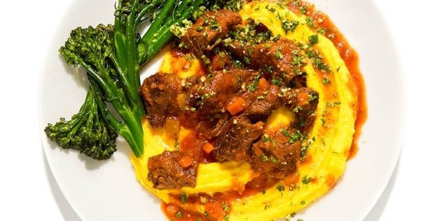 Lamb Ossobuco Over Saffron Mashed Potatoes