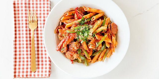 Individual Spicy Italian Sausage & Alfredo Pasta