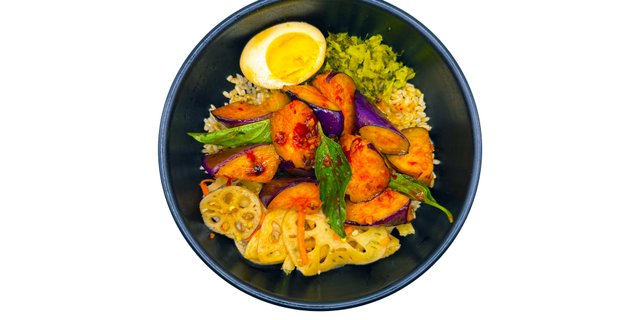 Basil Eggplant Bian Dang Rice Bowl