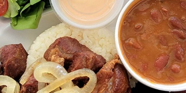 Fried Pork Chunks (Carne Frita) Rice Bowl