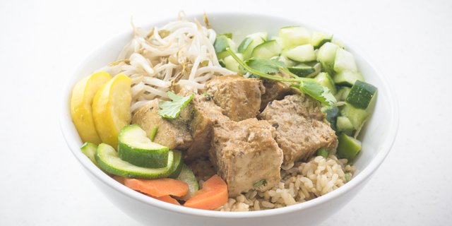 Griddled Tofu Over Rice Bowl