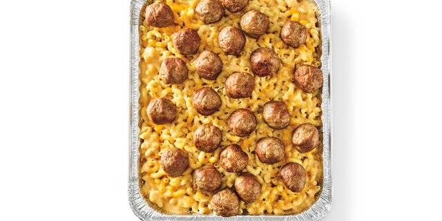 Creamy Cheddar Mac & Cheese w/ Oven Roasted Meatballs