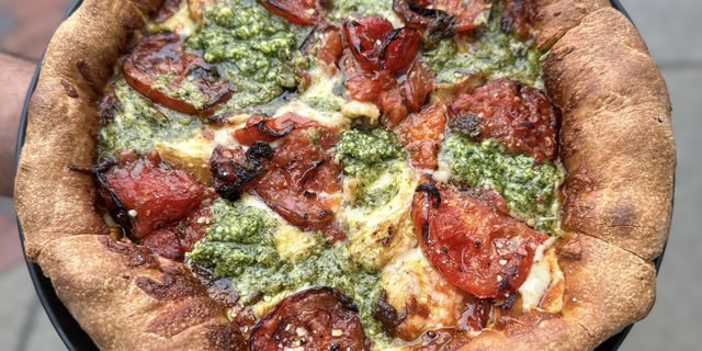 Chicken Pesto Deep-Dish Pizza