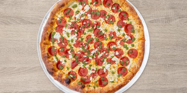 Pepperoni Pesto Ricotta Pizza