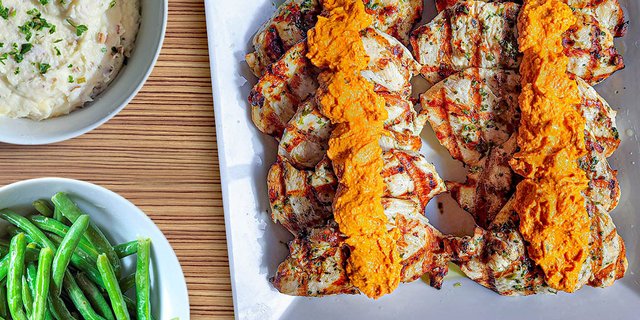 Grilled Chicken Romesco w/ 2 Sides