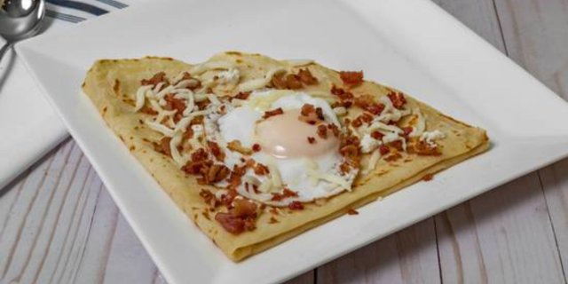 Fried Egg, Bacon & Cheese Crepe