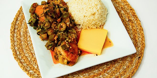 Okra Chicken w/ Polenta