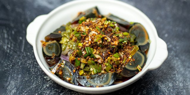 Eggplant & Century Eggs in Chili Oil