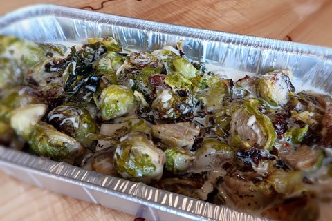 Roasted Brussels Sprouts w/ Bacon Sauce