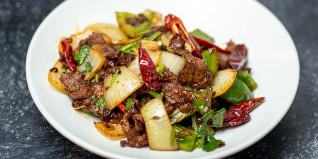Dry-Fried Spicy Steak Slices Seasoned w/ Cumin