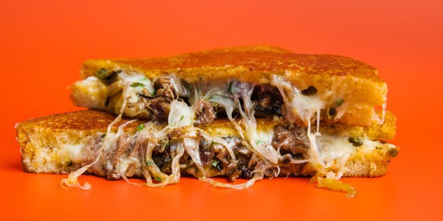 Texas Cheesesteak Grilled Cheese Sandwich