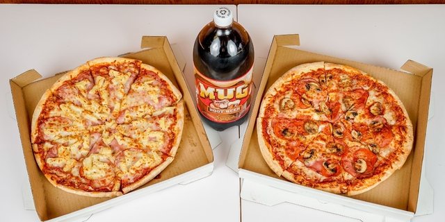 2 Medium 2 Topping Pizzas - 2 Liter Soda (Serves 8 People)