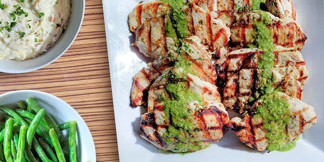 Grilled Chicken Pesto w/ 2 Sides