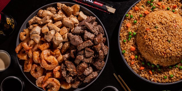 Hibachi Chicken, Shrimp, Filet & Fried Rice