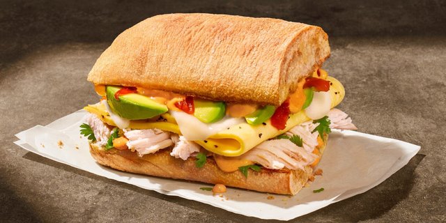 Chipotle Chicken, Scrambled Egg & Avocado On Ciabatta