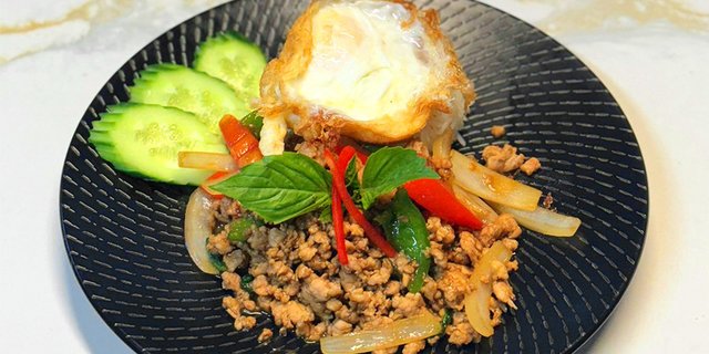 Minced Pork Basil Over Rice