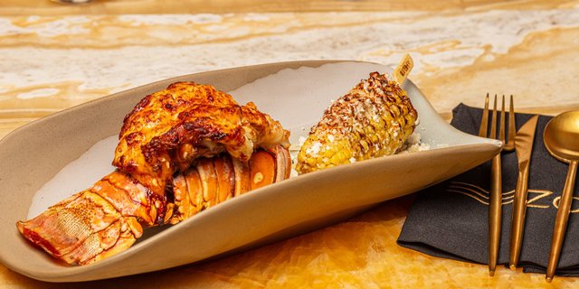 Butter Poached Lobster Tail with Grilled Corn