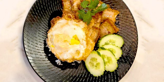 Garlic Crispy Pork Belly Over Rice