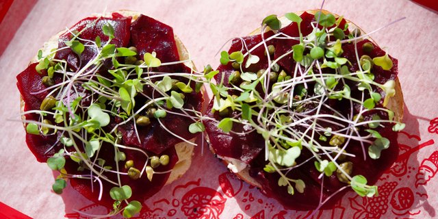 Smoked Beet "Lox" Bagel Sandwich