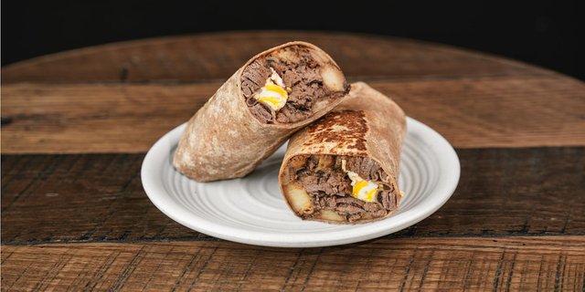 STEAK, EGG, AMERICAN CHEESE & POTATO BURRITO