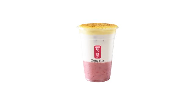 Iced Creme Brulee Strawberry Latte Milk Foam Tea