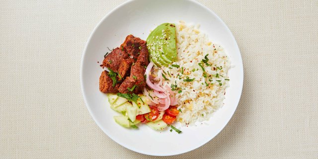 Mediterranean Beef Meatball Rice Bowl