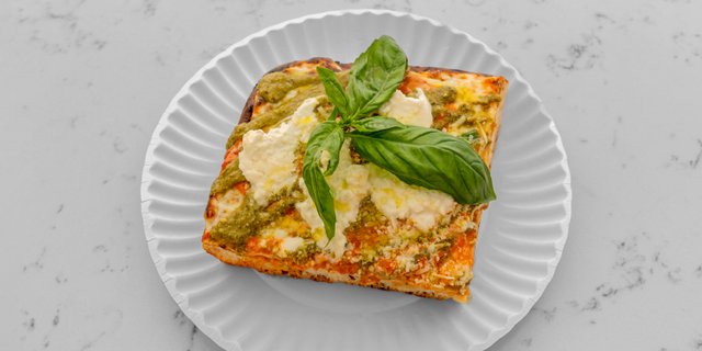 Burrata, Pesto & Vodka Sicilian Pizza