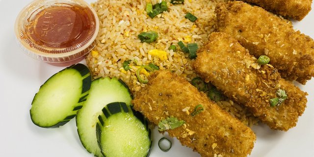 Crispy Tofu With Garlic Fried Rice