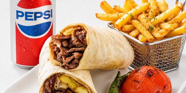Grilled Beef Doner Wrap Combo With Fries And Drink
