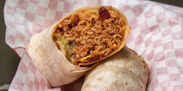 Crispy Kimchi Bacon Burrito