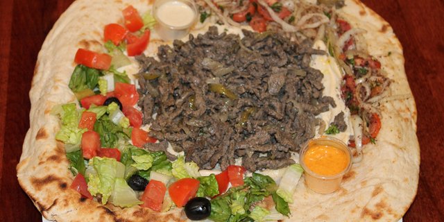 Beef Shawarma & Hummus on Iraqi Bread