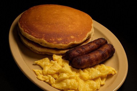 2 Pancakes, 2 Eggs, And 3 Bacon