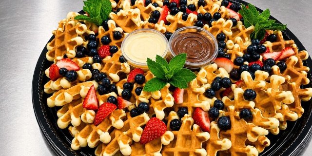 Belgian Waffles Tray W/ Dips & Berries