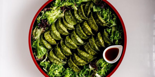 Steamed Homemade Vegetable Gyoza Tray