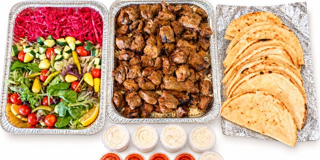 Lamb Shish Kebab Over White Rice Package