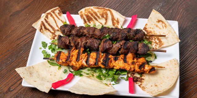 Grilled Chicken, Beef & Lamb Skewers Platter