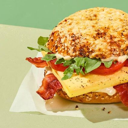 Wake-Up BLT Asiago Everything Bagel Stack