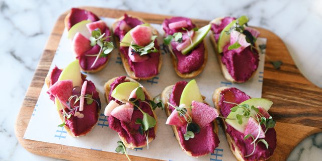 Beet Hummus + Apple Crostini