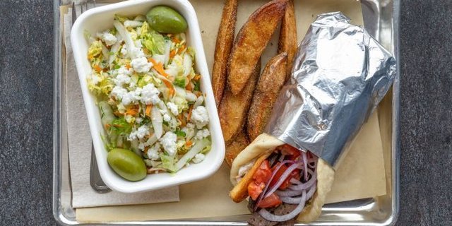 Crispy Red Lentil Falafel Gyro Plate