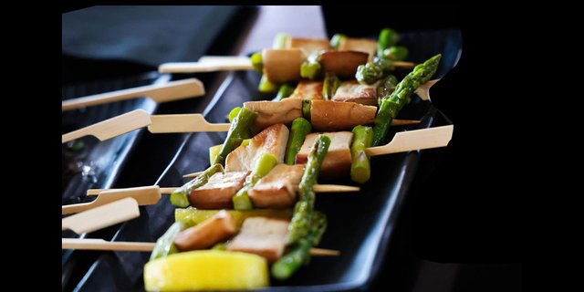 Asparagus and Trumpet Mushroom Skewer