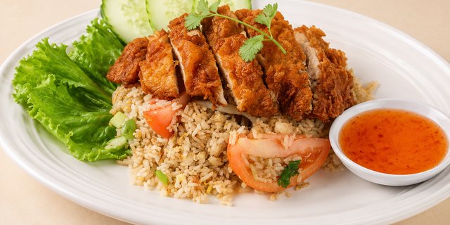 Crispy Chicken over Fried Rice