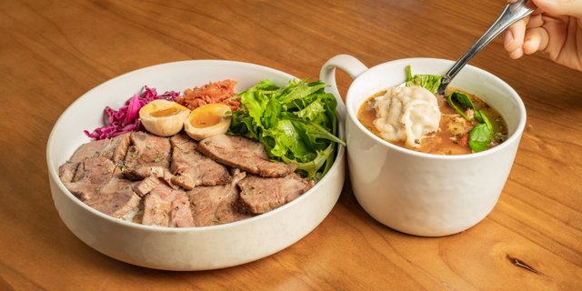 Sou Vide Beef Kimchi Rice Bowl + Tortellini Dumpling Soup