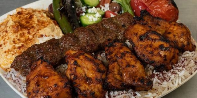 Chicken Leg & Ground Beef Kabob Plate